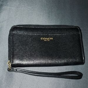 Coach Black Wristlet with Gold Accent